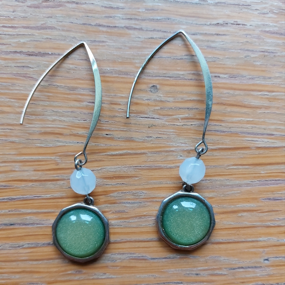 Elegant Green and White Dangle Earrings